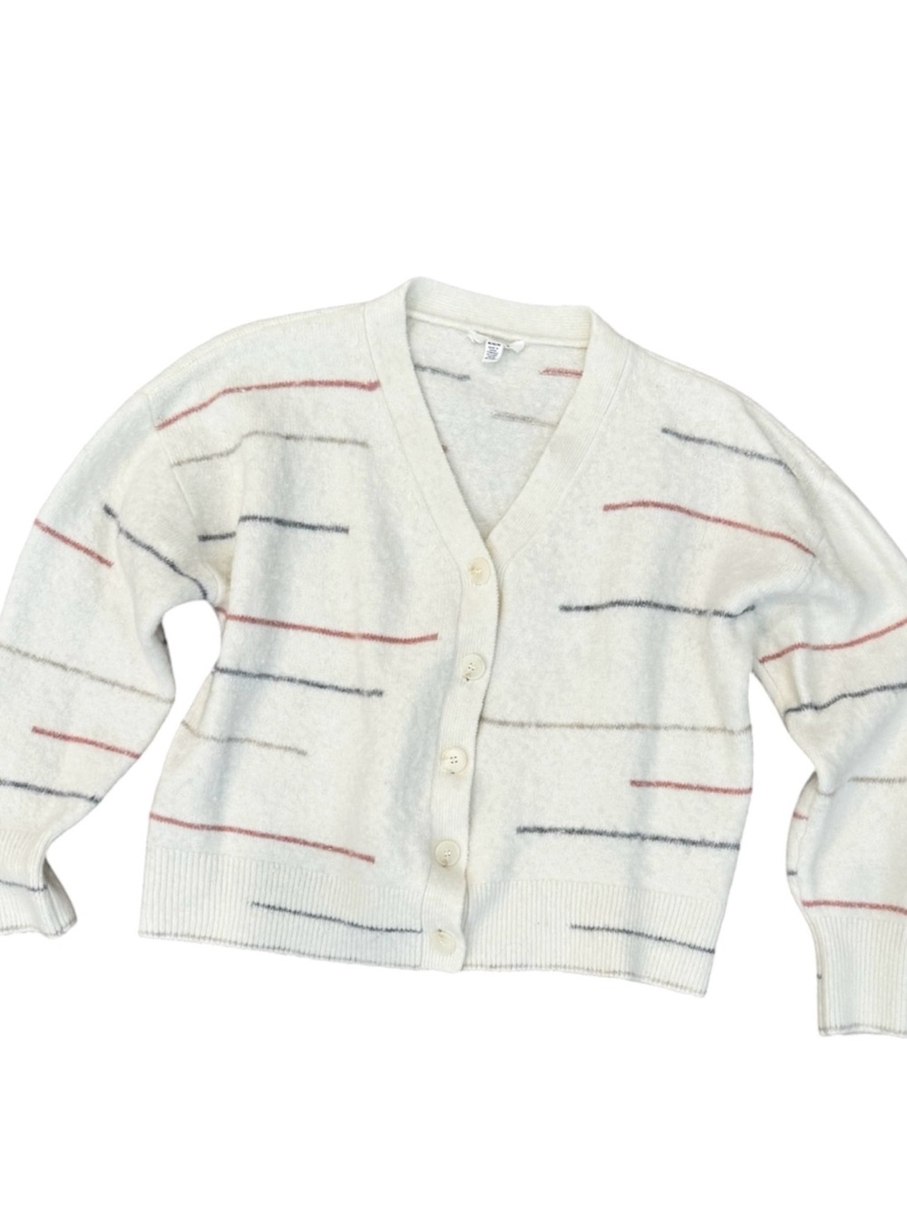 Splendid Cream V-Neck Stripe Button Cardigan